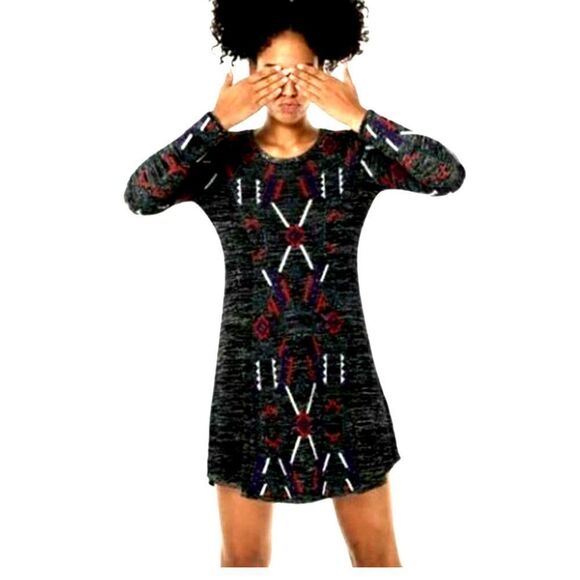 DESIGUAL Womens Aztec Knit Sweater Dress Size Medium A-Line Silver Thread - Picture 1 of 16